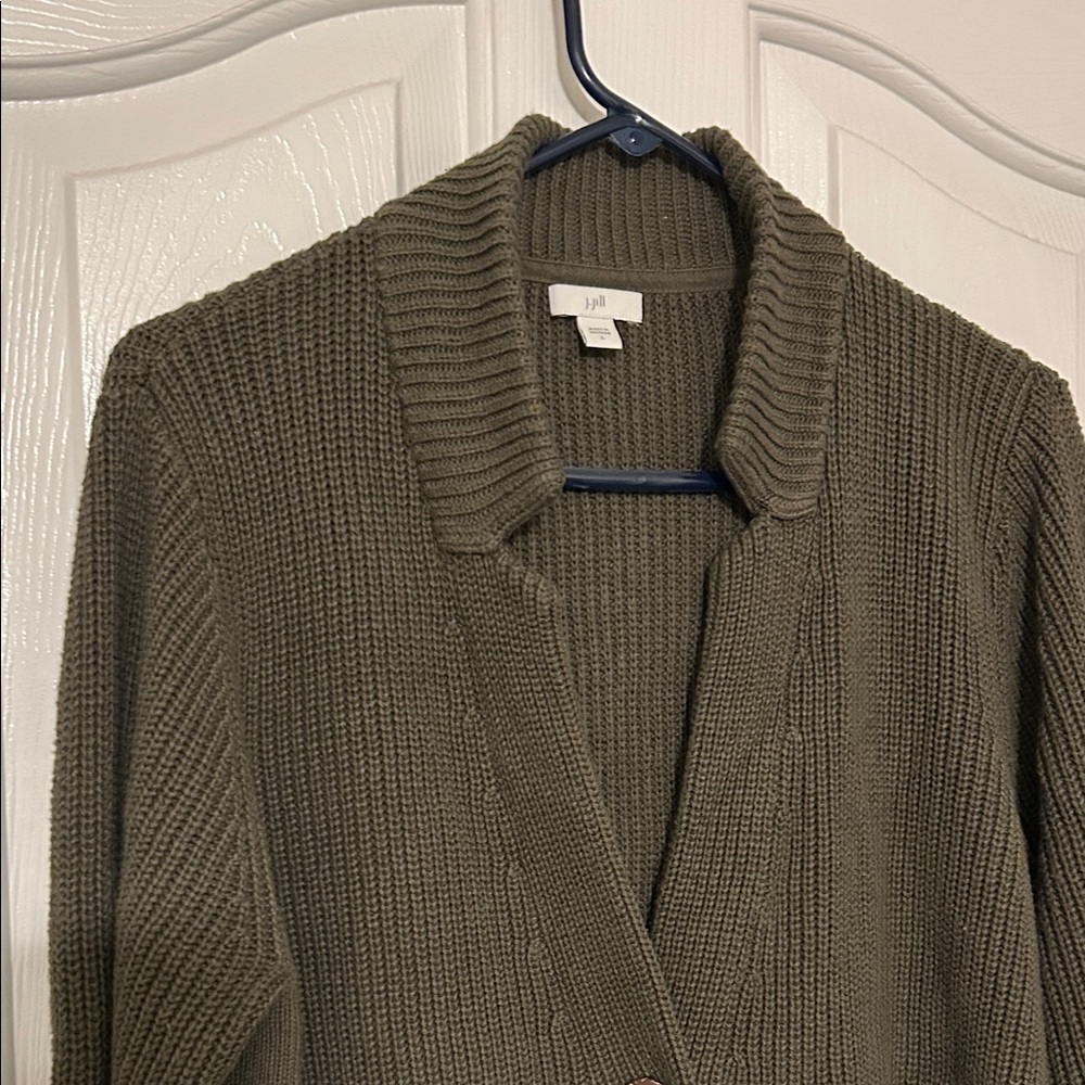 J.Jill Olive Green Button‑Front Cardigan with Pockets – Women’s Large, Excellent - Picture 4 of 8
